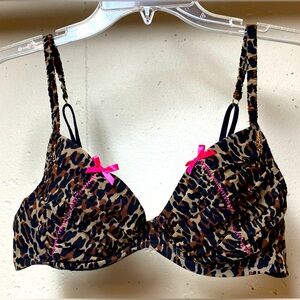 Vintage Betsey Johnson Leopard Print Mesh Pinup Swimsuit Bikini Top Large